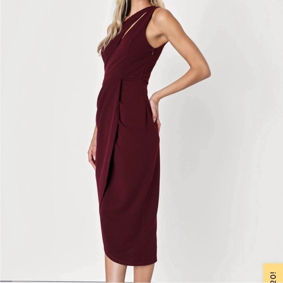 Lulu’s So Flirty Burgundy One-Shoulder Cutout Asymmetrical Dress - Picture 5 of 11